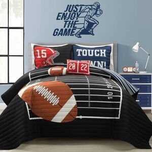 Lush Decor - 5pc American Football Reversible Oversized Quilt S Black